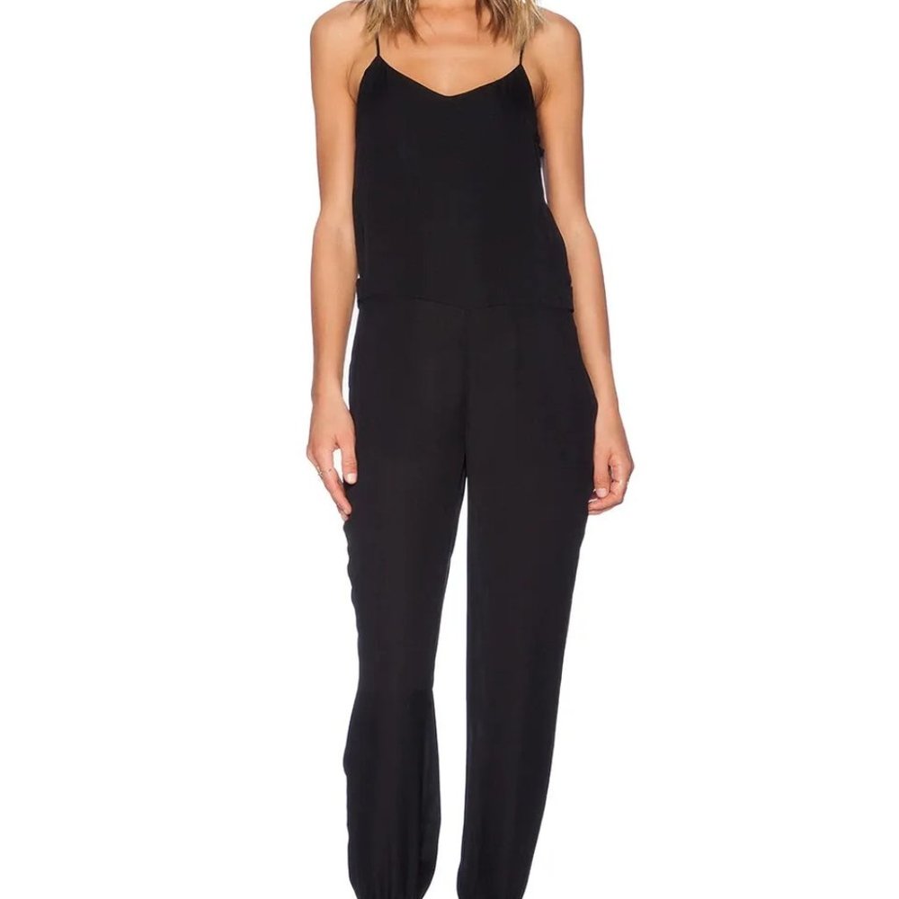 Theory Women's Black 100% Silk Jumpsuit Romper Stretch waist/ cuffs Size…